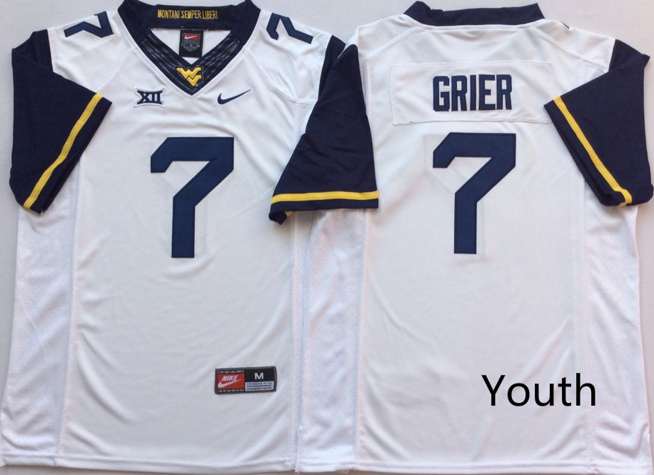 NCAA Youth West Virginia Mountaineers White 7 GRIER jerseys